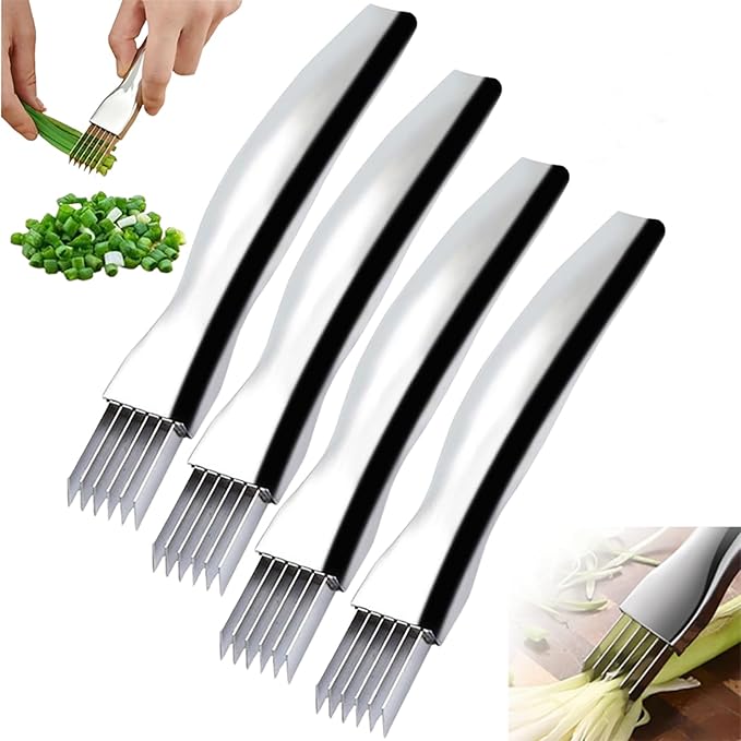 Shred Silk The Knife, 2025 Upgrade Green Onion Cutter Stainless Steel Chopped Kitchen Slicing Tool Cutter for Vegetables Onion Garlic, Multifunctional Kitchen Food Vegetable Cutter (4Pack)