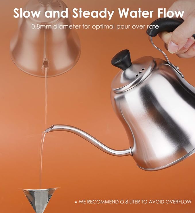 Coffee Kettle for Stove Top Premium Gooseneck Kettle, Pour Over Coffee Tea Pot, Stovetop Teapot, Hot Water Heater for Camping, Home & Kitchen, Stainless Steel - Small 28oz, Brushed