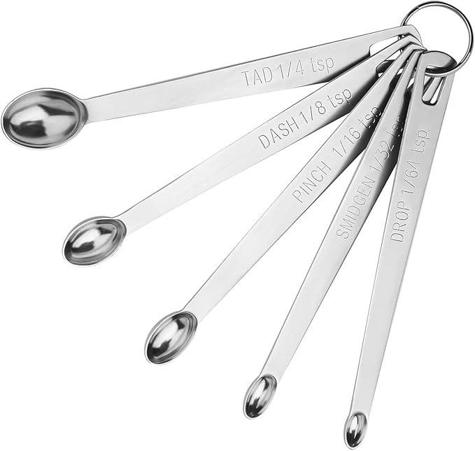5Pcs Teaspoon Measuring Spoons, 1/4 tsp, 1/8 tsp, 1/16 tsp, 1/32 tsp, 1/64 tsp Metal Measuring Spoons Set, Stainless Steel Cooking Baking Tiny Measuring Spoon for Powders, Spices, Salt