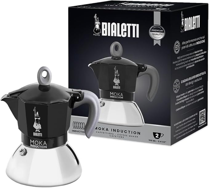 Bialetti - Moka Induction, Moka Pot, Suitable for all Types of Hobs, 2 Cups Espresso (2.8 Oz), 90 milliliters,Black