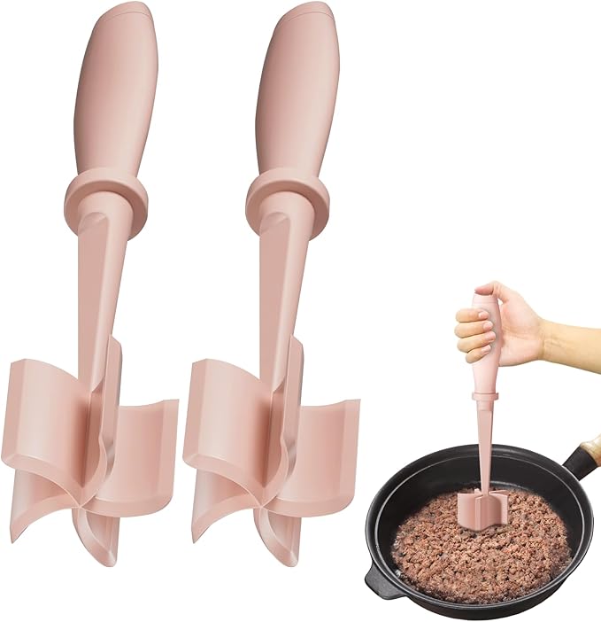 2 Pack Upgrade Meat Chopper, Heat Resistant Meat Masher for Hamburger Meat, Ground Beef Smasher, Nylon Hamburger Chopper Utensil, Ground Non Stick Mix Chopper Mix Potato Masher Tool (Pink)