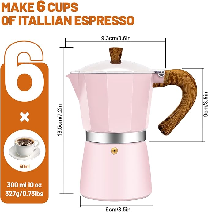 6 Cup Aluminum Espresso Stovetop Moka Pot Express Coffee Maker Percolator Italian Classic Mocha Coffee Machine for Italian and Cuban Cafe Brewing for Home & Camping 300ml 10oz