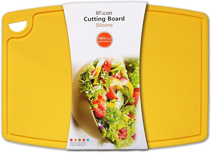 Liflicon Extra Large Thick Silicone Cutting Boards for Kitchen 14.6'' x 10.43'' Flexible Cutting Chopping Boards/Mats Non-slip Deep Drip Juice Groove, Dishwasher Safe-Yellow