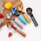 Ice Cream Scoop, 2Pcs Stainless Steel Black Cookie Scoop with Trigger Melon Baller Scooper Cones, Specialty Tools and Gadgets, Ice Cream Spoon Food Scoop for Frozen Yogurt Sundaes Fruit Cookie