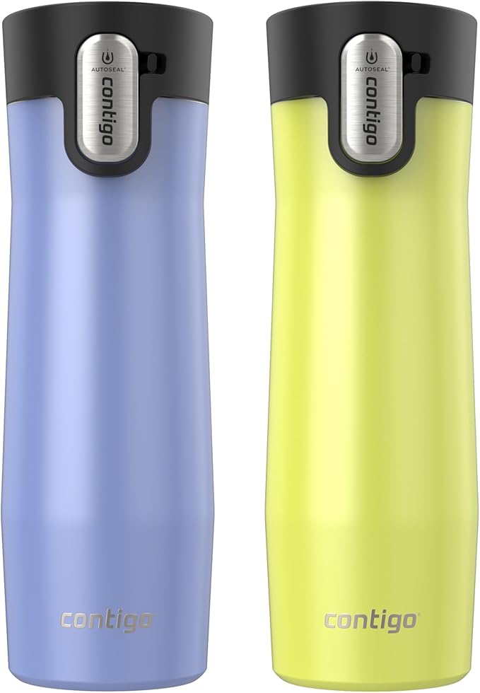 Contigo® AUTOSEAL® West Loop Vacuum-Insulated Stainless Steel Travel Mug with Easy-Clean Lid, 20 oz, 2-Pack, Aster Frosted Pearl; Limelight Frosted Pearl