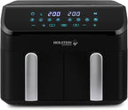 Holstein Housewares 9.5 QT Dual Basket Digital Air Fryer, Independent Controls - Non-Stick, Healthy Cooking with Less Oil, 8 Presets, Fry, Roast, Bake & Grill, LED Display & Dishwasher-Safe Parts