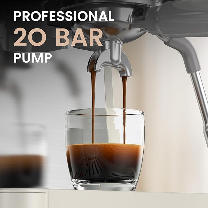 Kismile 20-Bar Espresso Machine with Grinder, Expresso Coffee Machines Coffee Maker with Grinder, Milk Frother/Steam Wand & Tamping Tools for Cappuccino & Latte