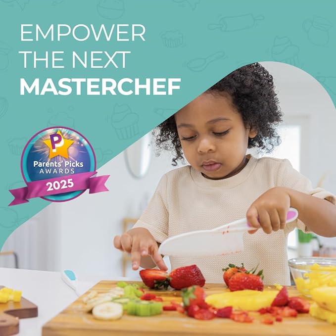 Tovla Jr. Kid Safe Knife Set for Real Cooking | 3-Piece Toddler Kitchen Knives | Montessori & STEM Cooking Tools Ages 4–12 | BPA-Free, Dishwasher-Safe | Christmas, Birthday & Stocking Stuffer Gift
