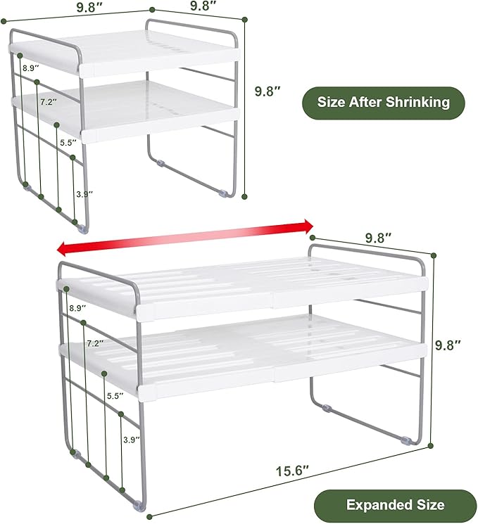 2 Pack Expandable Kitchen Wrap Organizer Rack, Height & Width Adjustable Aluminum Foil and Plastic Wrap Organizer for Pantry, Cabinet Food Wrap Organization and Storage - (3 Tier 9.8 to 15.6"L)