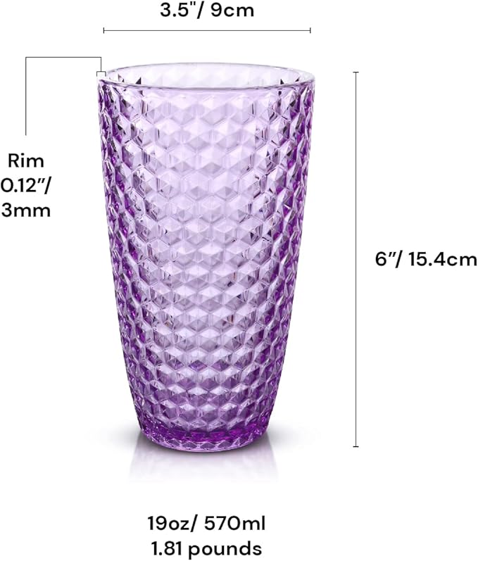 BELLAFORTE Shatterproof Tritan Plastic Tall Tumbler, 19oz Drinking Glasses Set of 4 - Laguna Beach Unbreakable Outdoor Drinkware for Party, Poolside, Indoor Use - Dishwasher Safe, BPA Free - Purple
