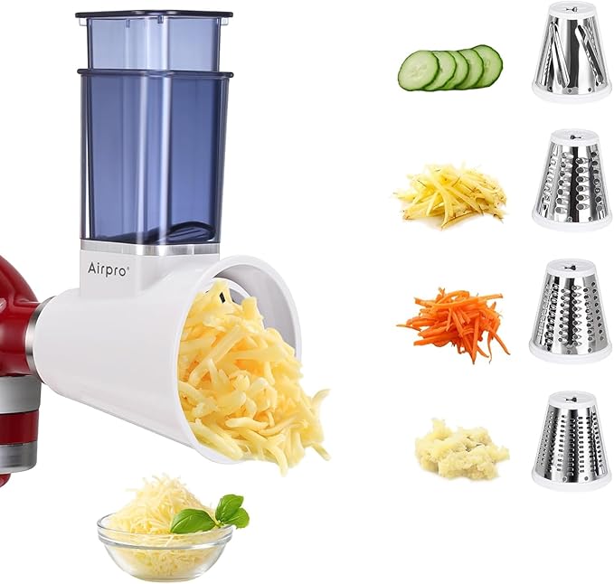 Slicer Shredder Attachment for Kitchenaid Stand Mixer, Salad Machine with Vegetable Slicer, Salad Maker, Food Slicers Cheese Grater Attachments for Kitchenaid Mixer Dishwasher Safe By Airpro,Blue