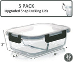 M MCIRCO [5-Pack,36 Oz] Glass Meal Prep Containers 2 Compartments Portion Control with Upgraded Snap Locking Lids Glass Food Storage Containers, Microwave, Oven, Freezer and Dishwasher (4.5 Cups)