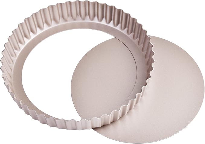 8-Inch Non-Stick Round Tart Pan with Removable Loose Bottom, Quiche Pan for Oven Baking (Champagne Gold)