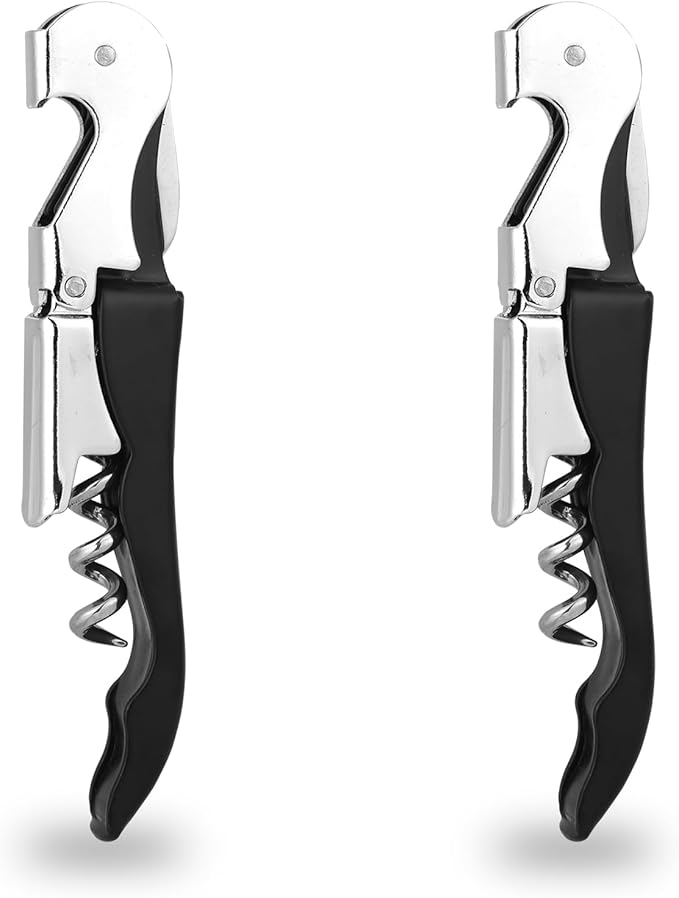 2 PCS Waiter Corkscrew Wine Opener,Upgraded Heavy Duty Wine Keys,Stainless Steel Double Hinged Wine Key for Serves,Bartenders(Black)
