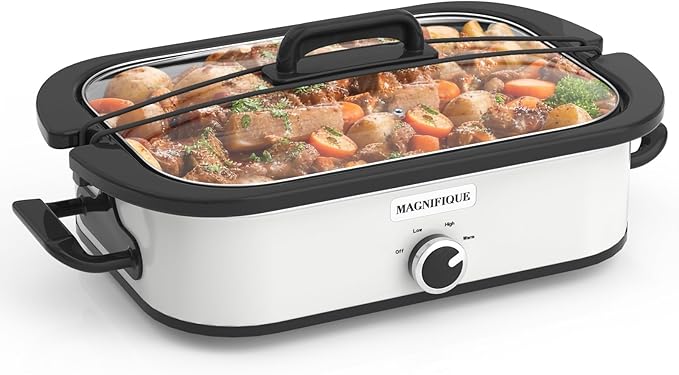 MAGNIFIQUE 4 Quart Casserole Slow Cooker with Ceramic Baking Dish - Perfect Small Kitchen Appliance Crock Pot for Family Dinners, Oven Safe and Durable Bakeware for Lasagna, Roasts