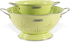 Metal Colander 2 Pack, Strainer Bowel with Handles 2Qt & 6Qt Powder Coated Solid Ring Base Heavey Duty Kitchen Drainer Basket for Pasta Veggies and Fruits,New Home Apartment Essentials (LightGreen)