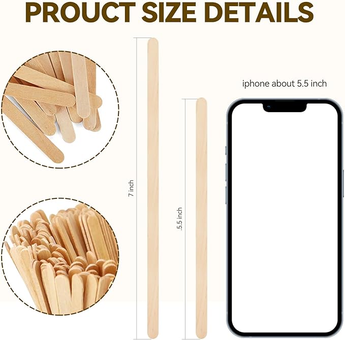 300 Count Bamboo Coffee Stirrer - Disposable 7 inches Long Wooden Stir Sticks for Coffee and Cocktails - Smooth, Splinter-Free Beverage Mixers - Ideal for Cafe, Bars and Drink Stations