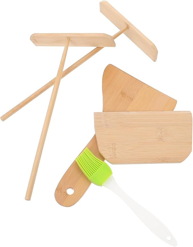 Crepe Kit Pancake Spatula Set, 5pcs Household Cooking Gadget for Traditional Crepe Making, Sturdy Kitchen Tool for Home Use Random Color