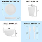 Wheat Straw Dinnerware Sets Service for 4, Unbreakable Kids Plates and Bowls Set 20 PCS, Microwave & Dishwasher Safe Dishes Set for Dinner, Kitchen, Camping, PV, Dorm - White