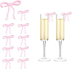 20 pcs Bow Drink Markers, Acrylic Drink Tags Bow themed Party Favors, Coquette Birthday Wedding Cocktail Party Decorations Pink Bow Party Accessories (Pink tags)