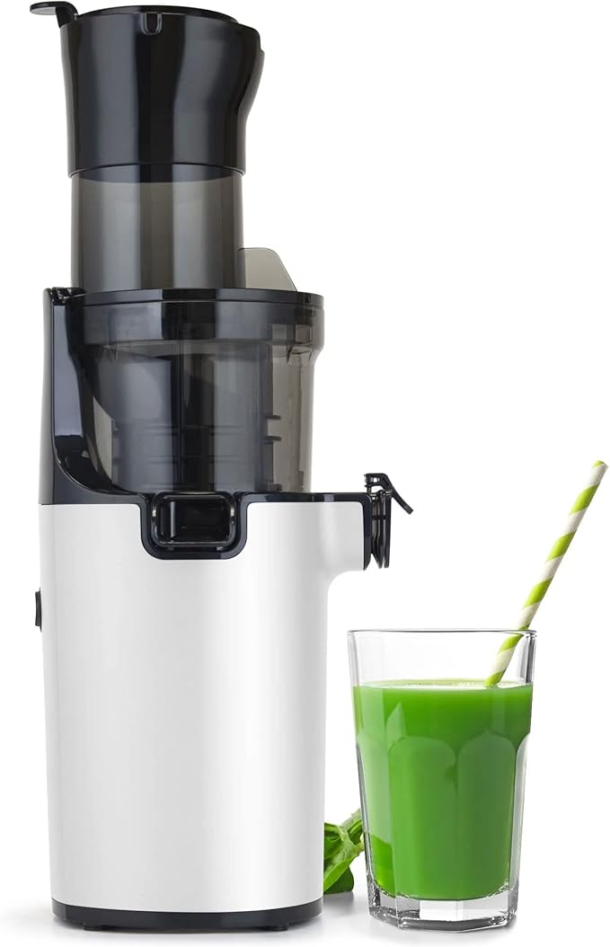 Shine Kitchen Co. SJX-1 Easy Cold Press Juicer with XL Feed Chute and Compact Body (White)