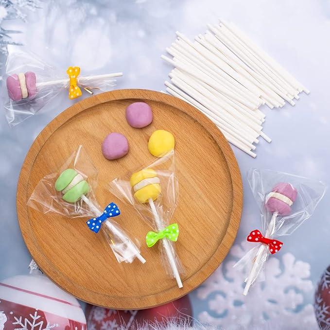 SOTMALTK 320Pcs Cake Pop Sticks and Wrappers Kit, 6inch Lollipop Sticks with Cake Pop Bags and Metallic Twist Ties Bow, Perfect for Making Lollipops,Candies,Chocolates and Cookies - Great for Parties