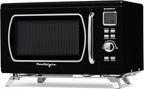 Nostalgia Mid-Century Retro Countertop Microwave Oven - Large 900-Watt - 0.9 cu ft - 8 Pre-Programmed Cooking Settings - Digital Clock - Kitchen Appliances - Black