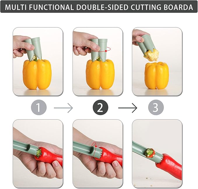 Pepper Corer, 2 in 1 Red Bell Pepper Seed Corer Remover Tool, Fruit & Vegetable Corers Quick Cave Tools for Jalapeno Cutter Deseeder, Gray 3 PCS