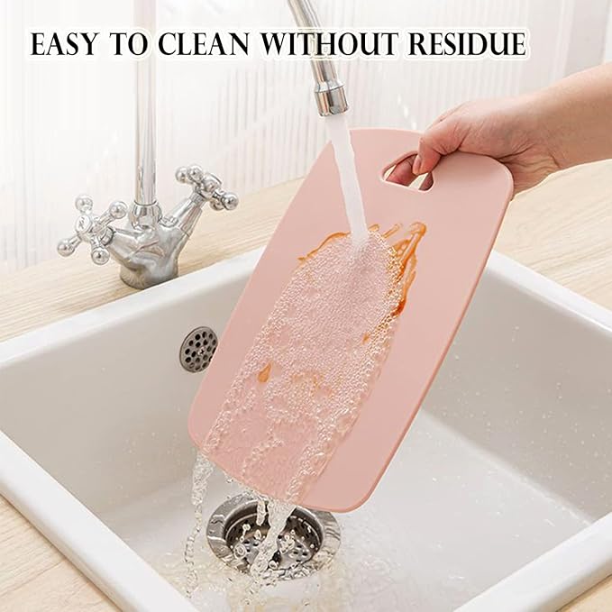 Cutting Boards for Kitchen,Plastic Cutting Board Set of 3, Thick Chopping Boards for Meat, Veggies, Fruits, with Easy Grip Handle,Dishwasher Safe (Pink, 3Pcs)