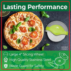 Mindful Design Pizza Cutter Wheel with Protective Blade Cover, Easy to Clean and Dishwasher Safe Ergonomic Pizza Slicer (Green)