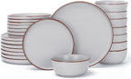 Famiware Mercury 24 Pieces Dinnerware Sets, Plates and Bowls Sets for 8, Microwave and Dishwasher Safe Dish Set, Light Grey