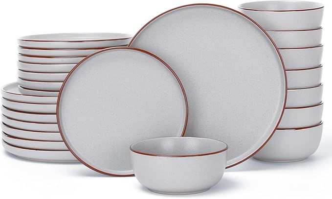 Famiware Mercury 24 Pieces Dinnerware Sets, Plates and Bowls Sets for 8, Microwave and Dishwasher Safe Dish Set, Light Grey