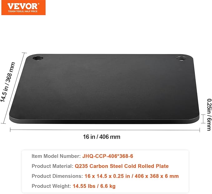 VEVOR Pizza Steel, 16" x 14.5" x 1/4" Pizza Steel Plate for Oven, Pre-Seasoned Carbon Steel Pizza Baking Stone with 20X Higher Conductivity, Heavy Duty Pizza Pan for Outdoor Grill, Indoor Oven