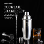 24oz Cocktail Shaker Set with 1 oz 2oz Jigger - Monogramm Initials Martini Shaker Set - 304 Stainless Steel Bar Shaker for Margarita,Mojito-Personalized Gift for Friend,Husband-N