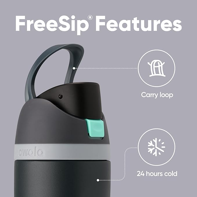 Owala FreeSip Insulated Stainless Steel Water Bottle with Straw for Sports and Travel, BPA-Free, 24oz, Foggy Tide