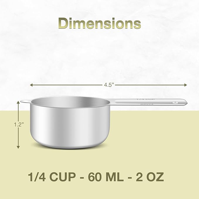 2PCS 1/4Cup (60ml, 2oz) Single Measuring Cup, Etched Inner Scale Stainless Steel Measure Scoop, Metric and US Measurement, Dishwasher Safe