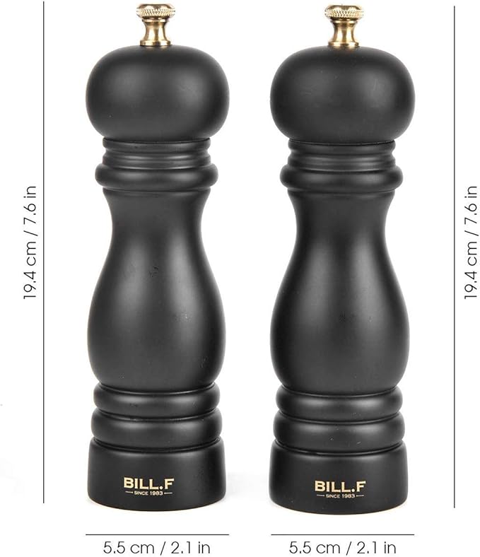 BILL.F Salt and Pepper Grinder Wooden Pepper Mill Grinder Salt Pepper Shakers Set of 2 with Adjustable Ceramic Rotor- 7 Inch