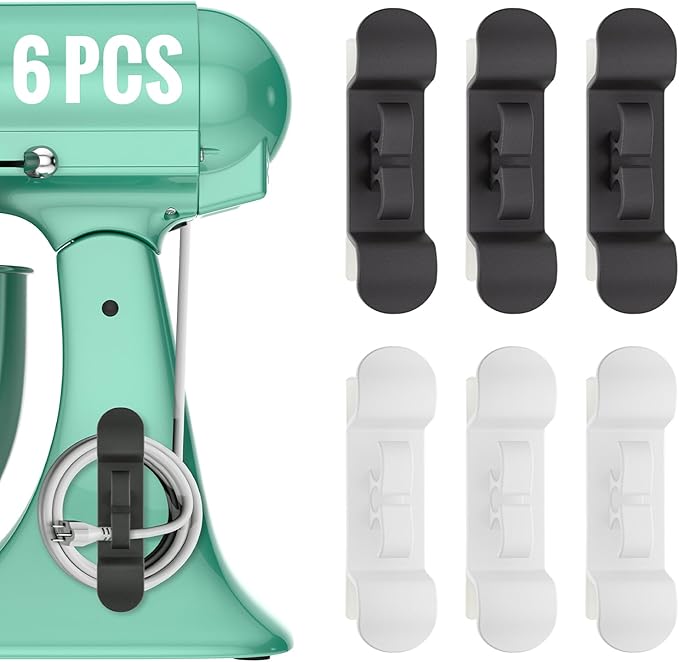 6PCS Cord Organizer for Appliances, Upgraded Kitchen Appliance Cord Wrap, Cord Holder Stick on Pressure Cooker, Coffee Maker, Air Fryer and Blender(3 Black + 3 White)