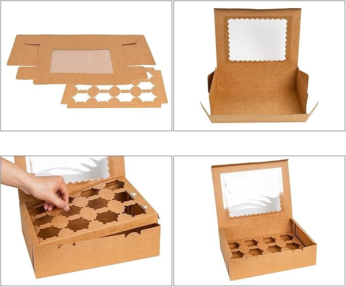 Rarapop 6 Pack Cupcake Boxes Hold 12 Standard Cupcakes, Food Grade Cupcake Holders Bakery Carrier Boxes with Windows and Inserts for Cupcakes, Muffins and Pastries