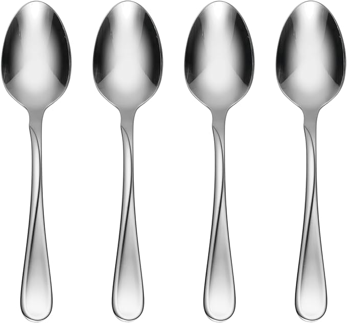 Oneida Flight Everyday Flatware Teaspoons 18/0 Stainless Steel, Set of 4, Silver