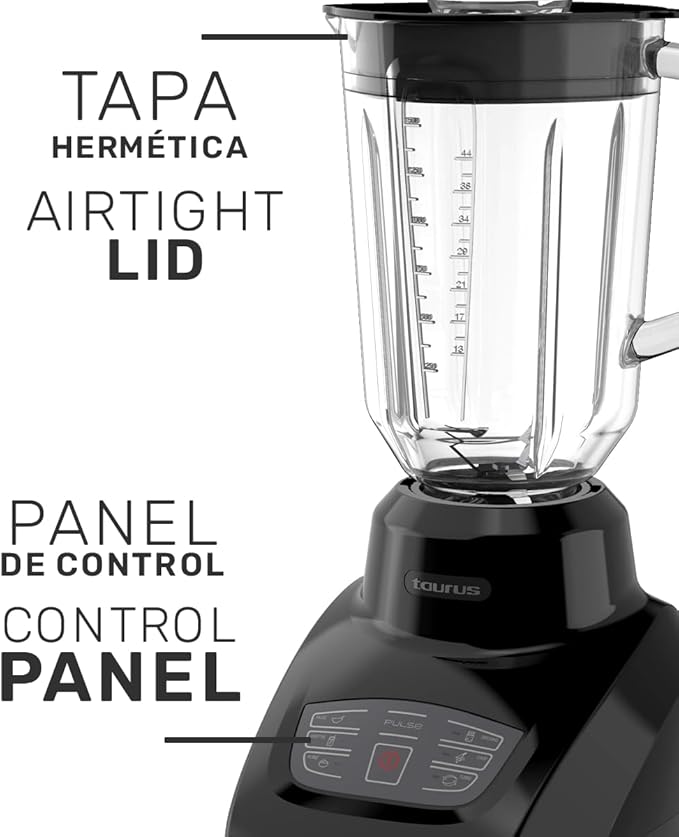 Taurus SEVILLA Countertop Blender | 48 oz Diamond Shaped Glass Jar | Touch Panel Controls with 6 Smart Pre Programmed Settings, 8 Speed Control & pulse function built-in | 550 watts