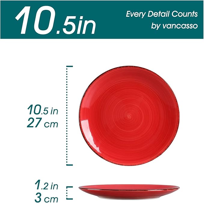 vancasso Bonita Dinner Plates, 10.5 Inch Ceramic Plates, Microwave, Oven and Dishwasher Safe Plates Set of 6 - Assorted Colors