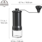 Manual Coffee Grinder Hand Coffee Bean Grinder Burr Grinder, Adjustable Coarseness Ceramic Burr Glass Jar Stainless Steel Crank Brush, for Espresso French Press Drip, Moulin à Café Manuel