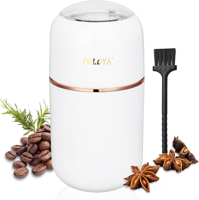 Coffee Grinder Electric for Beans, Spices, Herbs, Grains and Nuts, Stainless Steel Blades, 2.8 oz, White