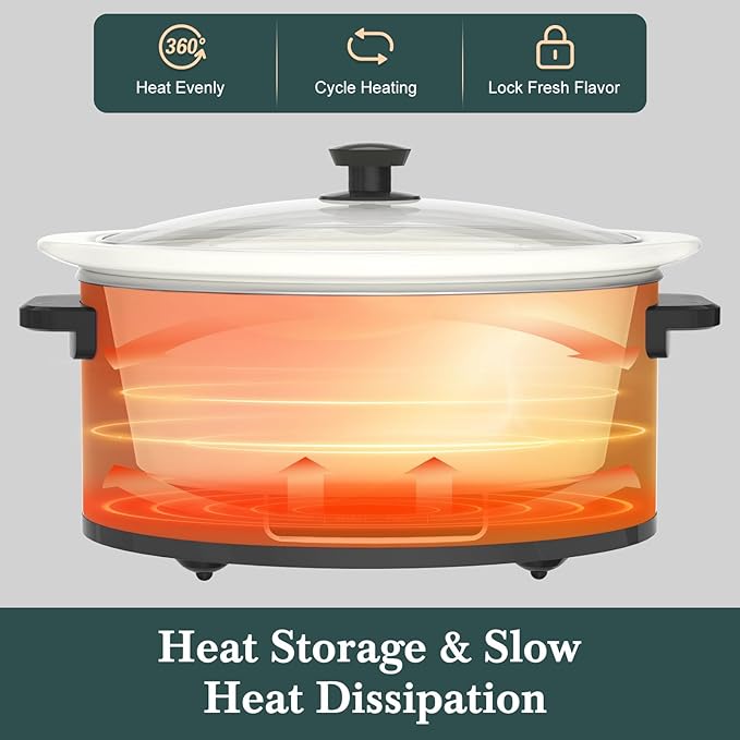 HOMECOOKIN 7-Quart Programmable Slow Cooker with Timer Keep Warm - Small Kitchen Appliance for Family Dinners - Serves 6+ People (Blue)