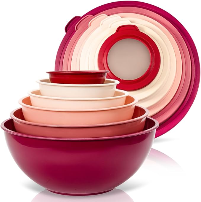 WHYSKO Mixing Bowl Set, 12 Piece Colorful Plastic Mixing Bowls with Lids Set for Food Prep Storage and Serving, Microwave and Dishwasher Safe for Kitchen Baking Cooking