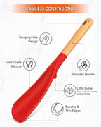 Cooking Spoon for Nonstick Cookwares, Great for Cooking and Serving Sturdy BPA-Free Matte Silicone, Wood Handle Spoon for Mixing, Scoop, and Scrape (2 Pack of Red, 11.4 inch)