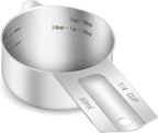 1PCS 1/4Cup (60ml, 2oz) Single Measuring Cup, Etched Inner Scale Stainless Steel Measure Scoop, Metric and US Measurement, Dishwasher Safe