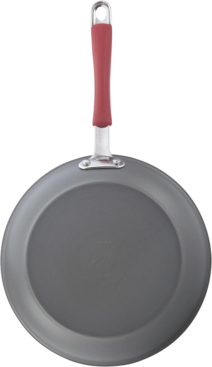 Rachael Ray - 87630 Rachael Ray Cucina Hard Anodized Nonstick Cookware Pots and Pans Set, 12 Piece, Gray with Red Handles