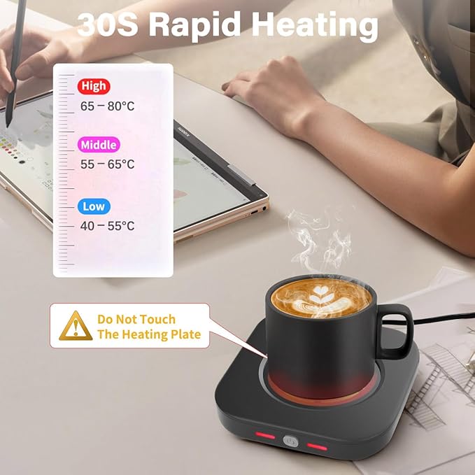 Electric Coffee Cup Warmer for Office Desk, 24W Mug Warmer Plate with Auto Switch Off, 3 Heat Settings Tea Warmer, Beverage Warmer Coffee Accessories